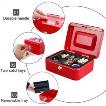 Métal Cach Box – Caisse à Monnaie – Coffre Fort + 2 Clés – 200*160*90 mm – Rouge