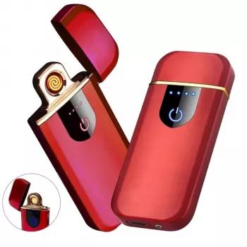 Briquet Électrique De Chargement USB – Métal – Ultra Fine – Écran Tactile - Rouge
