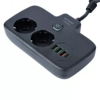 Multiprise Intelligent 6EN1 – 2 Port Prises CA – 3 USB – 1 TYPE C – Anti-Surtension