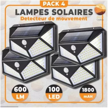 Pack de 4 Lampe Solaire Avec Détecteur De Mouvement – 3 Modes – 100 Led – Étanche