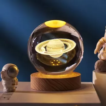 Boule De Cristal 3D – Veilleuse LED lumineuse – Créative – Lune et Planète