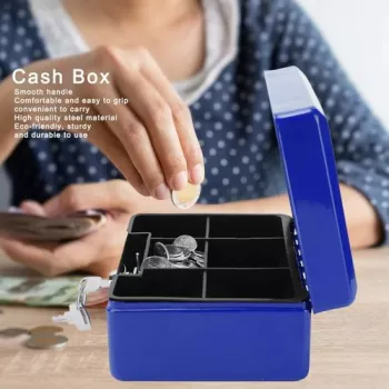 Métal Cach Box – Caisse à Monnaie – Coffre Fort + 2 Clés – 200*160*90 mm – Bleu