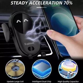 Chargeur De Voiture Sans Fil 2 En 1 – Charge Rapide Intelligente – Infrarouge – Capteur – Noir